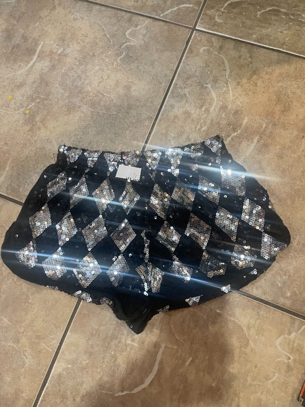 Lucca Couture NWT Black Silver Sequin Harlequin Party Shorts Size Small